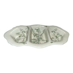 Vintage Rare Frog Toile by E. Trostli 3 Compartment Serving Dish